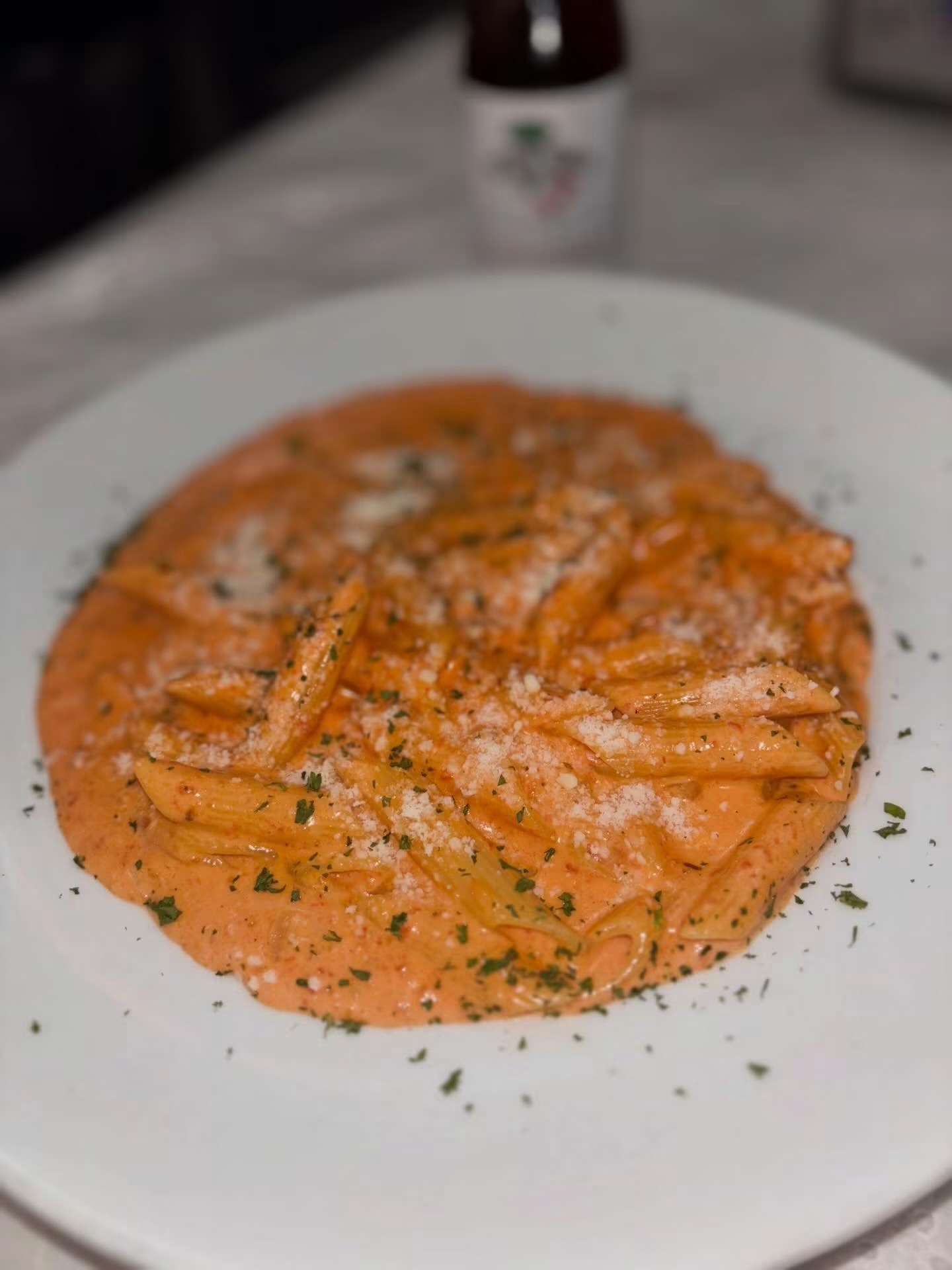 Penne pasta in a creamy tomato sauce