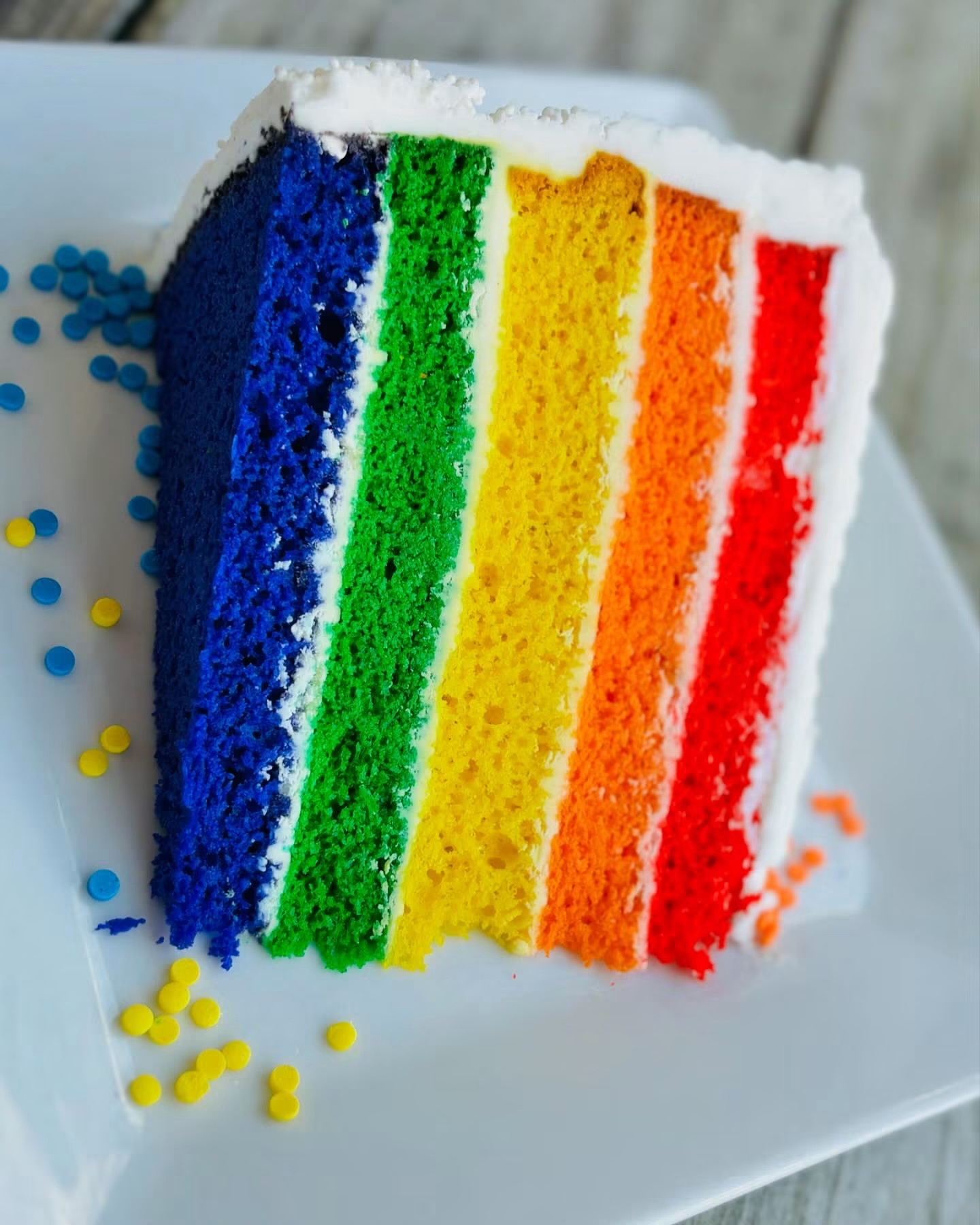 Colorful layered cake slice
